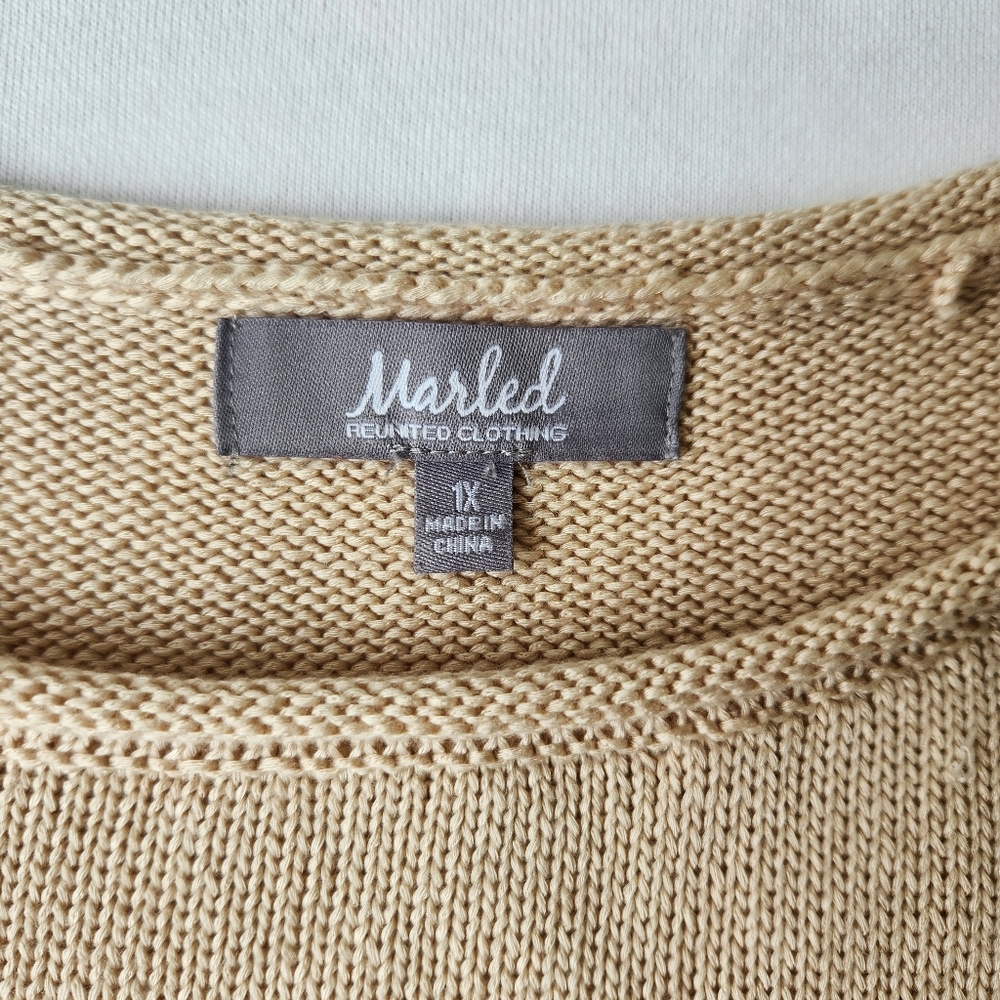 Marled Summer Graphic Sweater Resort Tan Cute Beach Vacation Cruise Size 1X - Picture 7 of 17